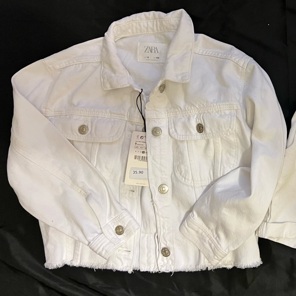 Zara white denim crop jacket and shorts